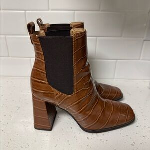 Sam Edelman Brown Heeled Boots with Croc Texture